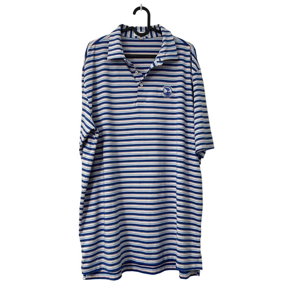 Peter Millar Blue Orange Striped Summer Comfort Pebble Beach Golf Polo Shirt XL